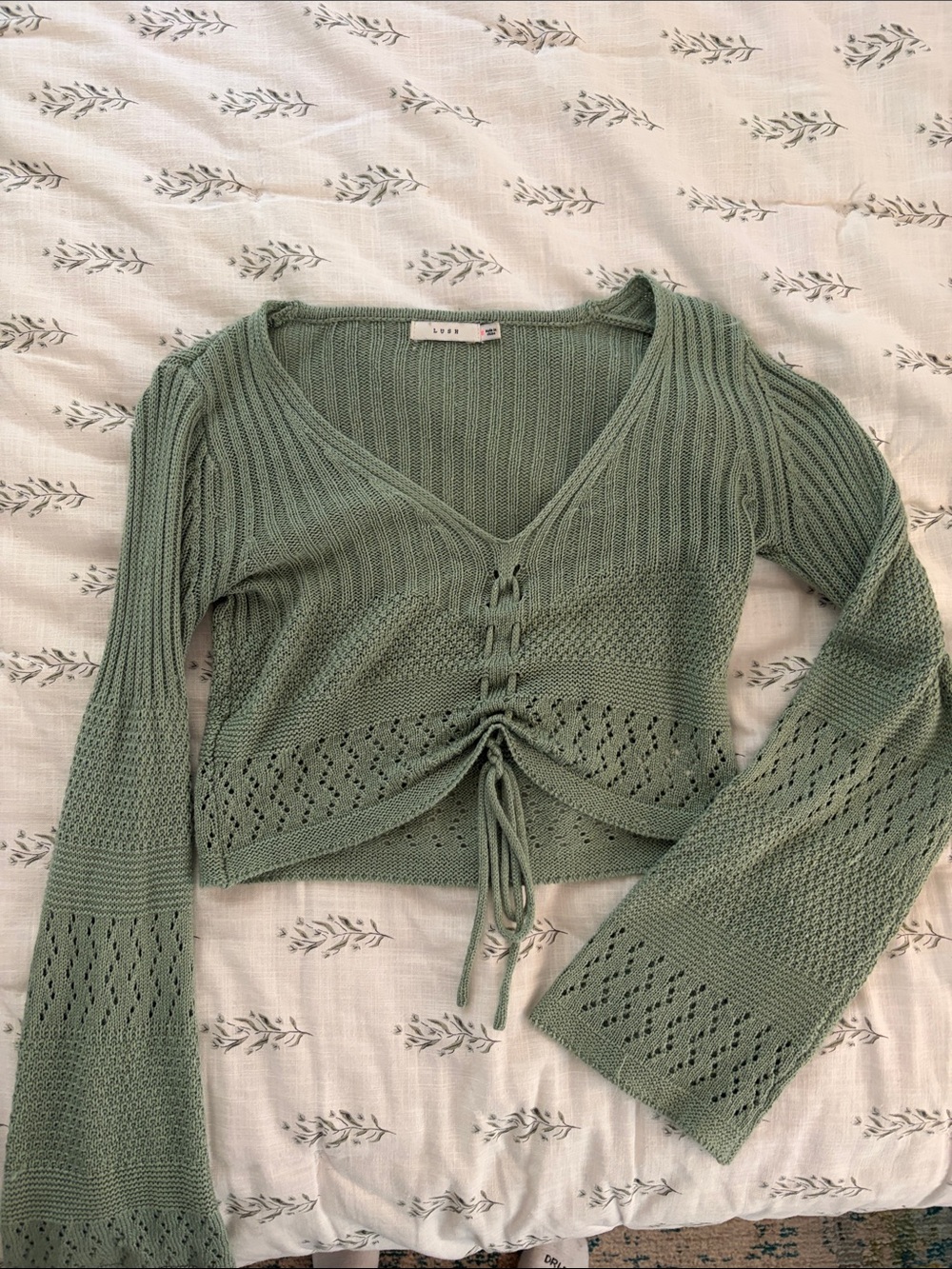 Boot Barn Sage Green Knit Drawstring Top